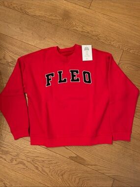 Fleo Red Crewneck with Black-Trim Lettering